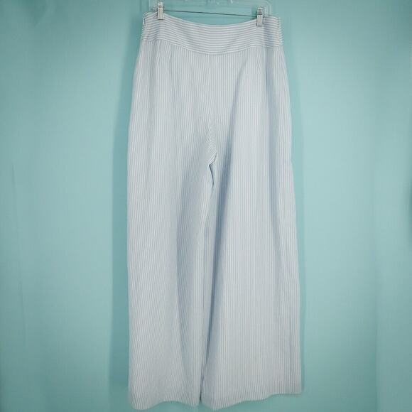 Club Monaco Size 12 Blue White Stripe Wide Leg Side Zip Lined Relaxed Pants NEW - Picture 2 of 7
